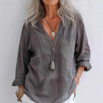 Spring New Women's Casual Top Loose Fashionable Long Sleeve Cotton Linen V-neck Pullover Shirt Blusen Damen Chemises Et Blouses - flohmarkt-deutschland.shop
