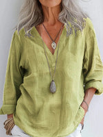 Spring New Women's Casual Top Loose Fashionable Long Sleeve Cotton Linen V-neck Pullover Shirt Blusen Damen Chemises Et Blouses - flohmarkt-deutschland.shop