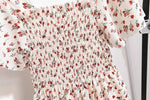 Spring Summer Chiffon Dress Women Midi DressesFemale Short Sleeve Elastic Waist Printed Floral Pleated Backless Casual Dress - flohmarkt-deutschland.shop