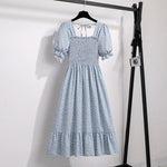 Spring Summer Chiffon Dresses Fashion Female Elastic Waist Short Sleeve Pleated Casual Dress Women A-line Dresses Vestidos - flohmarkt-deutschland.shop