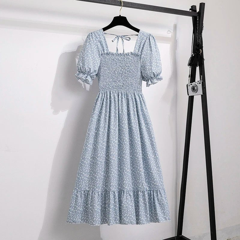 Spring Summer Chiffon Dresses Fashion Female Elastic Waist Short Sleeve Pleated Casual Dress Women A-line Dresses Vestidos - flohmarkt-deutschland.shop