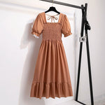 Spring Summer Chiffon Dresses Fashion Female Elastic Waist Short Sleeve Pleated Casual Dress Women A-line Dresses Vestidos - flohmarkt-deutschland.shop