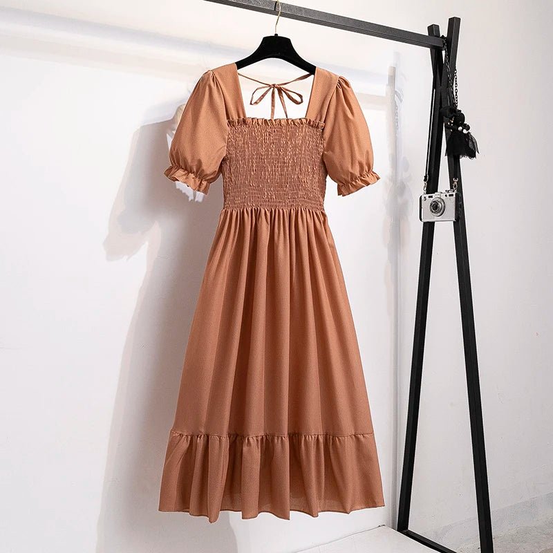 Spring Summer Chiffon Dresses Fashion Female Elastic Waist Short Sleeve Pleated Casual Dress Women A-line Dresses Vestidos - flohmarkt-deutschland.shop