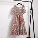 Spring Summer Chiffon Dresses Fashion Female Elastic Waist Short Sleeve Pleated Casual Dress Women A-line Dresses Vestidos - flohmarkt-deutschland.shop