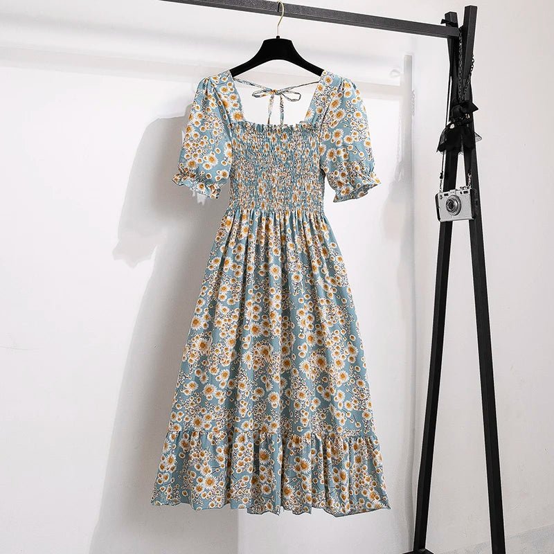 Spring Summer Chiffon Dresses Fashion Female Elastic Waist Short Sleeve Pleated Casual Dress Women A-line Dresses Vestidos - flohmarkt-deutschland.shop
