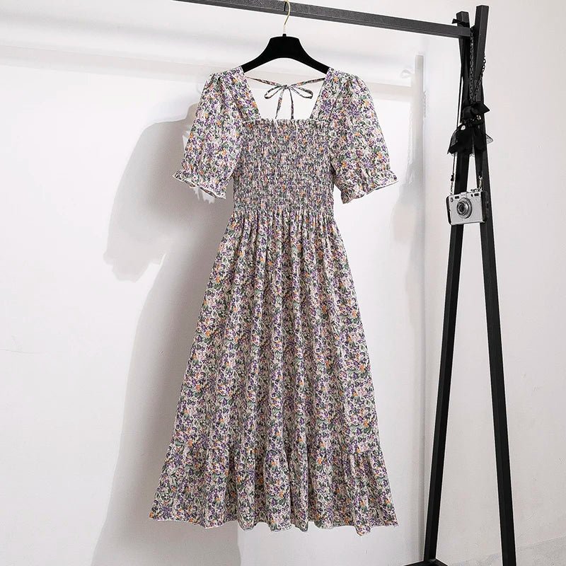 Spring Summer Chiffon Dresses Fashion Female Elastic Waist Short Sleeve Pleated Casual Dress Women A-line Dresses Vestidos - flohmarkt-deutschland.shop