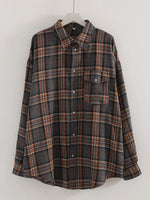 Streamgirl Übergroßes Kariertes Hemd für Damen, 2026, Frühling, lose Vintage-Langhemden, volle Ärmel, Damen, kariertes braunes, übergroßes Hemd, Blau - flohmarkt-deutschland.shop