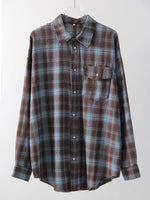 Streamgirl Übergroßes Kariertes Hemd für Damen, 2026, Frühling, lose Vintage-Langhemden, volle Ärmel, Damen, kariertes braunes, übergroßes Hemd, Blau - flohmarkt-deutschland.shop