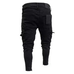 Stretch Jeans for Men Black Big Side Pockets Cargo Male Jeans Fashion Zipper Small Foot Denim Pants Elastic Jogging Trousers - flohmarkt-deutschland.shop