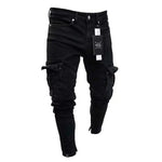 Stretch Jeans for Men Black Big Side Pockets Cargo Male Jeans Fashion Zipper Small Foot Denim Pants Elastic Jogging Trousers - flohmarkt-deutschland.shop
