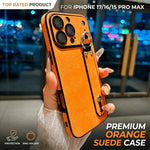 Suede Leather Wrist Strap Holder Phone Case for iPhone 17 16 15 14 13 Plus Pro Max Large Window Camera Protection Bumper Cover - flohmarkt-deutschland.shop