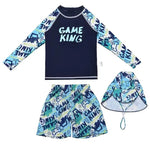 Summer Kid Boy Swimsuit Beach Long Sleeve Tops + Pants + Hat Professional Training Swimwear for Boys 4 Pcs UPF50 Bathing Suit - flohmarkt-deutschland.shop