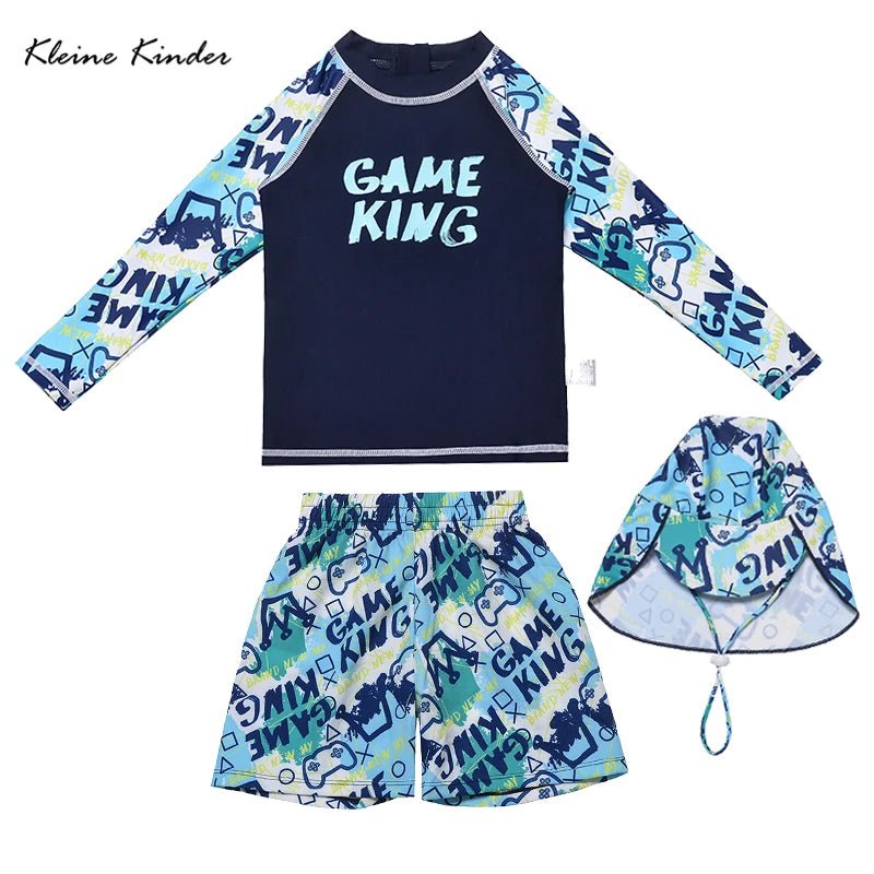 Summer Kid Boy Swimsuit Beach Long Sleeve Tops + Pants + Hat Professional Training Swimwear for Boys 4 Pcs UPF50 Bathing Suit - flohmarkt-deutschland.shop
