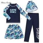 Summer Kid Boy Swimsuit Beach Long Sleeve Tops + Pants + Hat Professional Training Swimwear for Boys 4 Pcs UPF50 Bathing Suit - flohmarkt-deutschland.shop