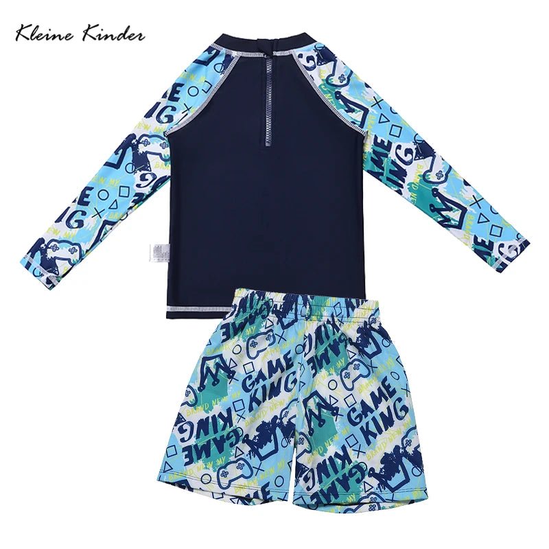 Summer Kid Boy Swimsuit Beach Long Sleeve Tops + Pants + Hat Professional Training Swimwear for Boys 4 Pcs UPF50 Bathing Suit - flohmarkt-deutschland.shop