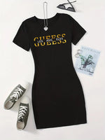 Summer Ladies GUEESS Los Angeles Printed Casual Sexy Slim Fit Hip hugging Short Sleeve Round Neck T-shirt Short Mini Skirt - flohmarkt-deutschland.shop