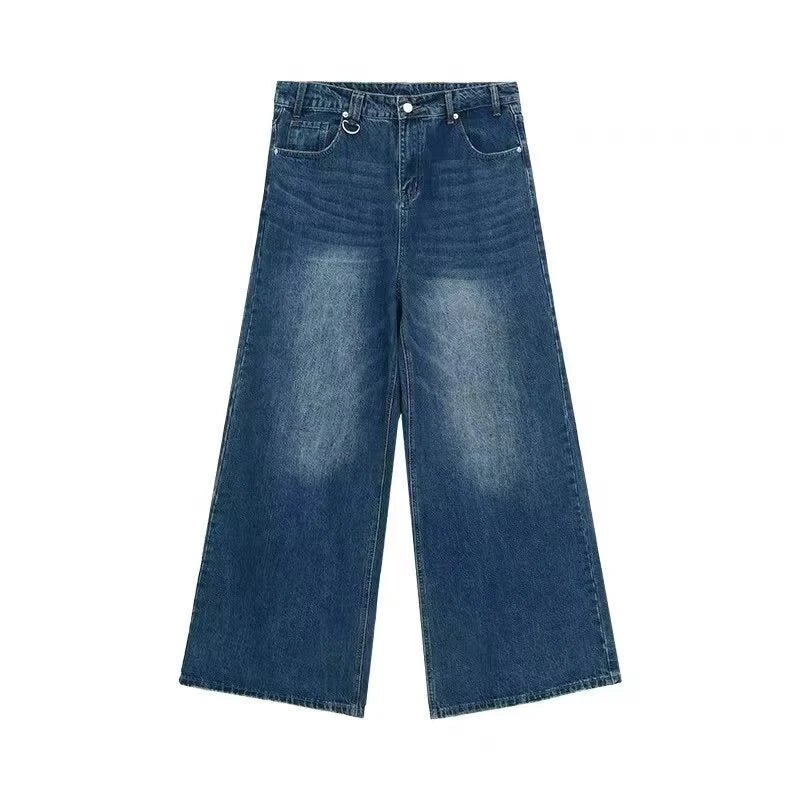 Summer Men Baggy Jeans Unisex Vintage American Style Straight Wide Leg Denim Pants Fashion Brand Hot Sale Casual Trousers - flohmarkt-deutschland.shop