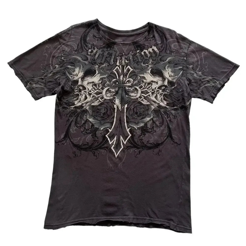 Summer Men's Breathable Round Neck T-shirt Y2K Retro Clothing Punk Hip Hop Pattern Printed Outdoor Fashion Top - flohmarkt-deutschland.shop
