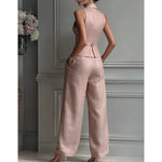 Summer New Fashion Single-breasted Sleeveless Top + Trousers 2-piece Set Women's 2026 Slim Vest Suit Collar Trousers Office Suit - flohmarkt-deutschland.shop