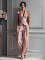 Summer New Fashion Single-breasted Sleeveless Top + Trousers 2-piece Set Women's 2026 Slim Vest Suit Collar Trousers Office Suit - flohmarkt-deutschland.shop