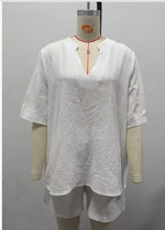 Summer New Linen Blend Two Piece Set For Women V Neck Half Sleeve Top Elastic Waist Shorts Casual Loungewear Vacation Outfit - flohmarkt-deutschland.shop
