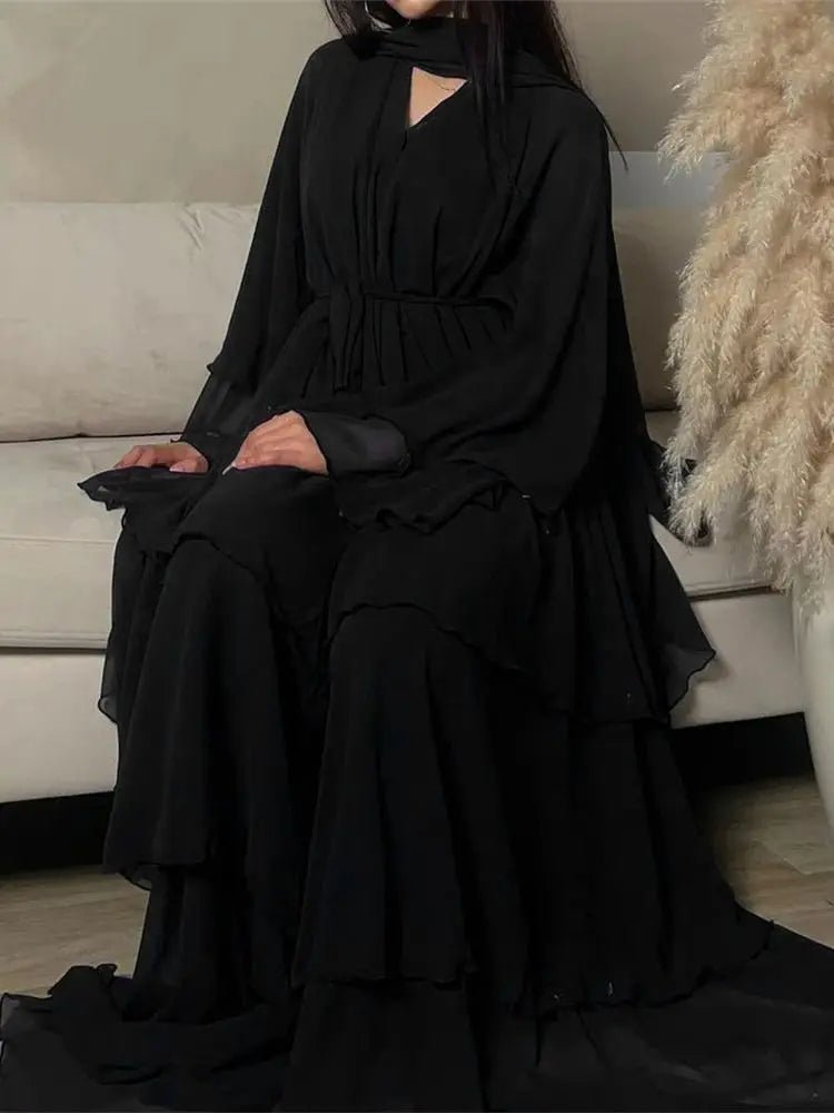 Summer Open Chiffon Khimar Kimono Abaya Dubai Luxury 2024 Muslim Sets Modest Kaftan Hijab Dresses For Women Islam Kebaya Damen - flohmarkt-deutschland.shop