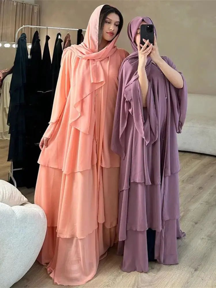 Summer Open Chiffon Khimar Kimono Abaya Dubai Luxury 2024 Muslim Sets Modest Kaftan Hijab Dresses For Women Islam Kebaya Damen - flohmarkt-deutschland.shop