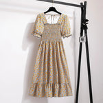 Summer Pleated Women Chiffon Dresses Casual Beach Holiday Short Sleeve Square Collar Woman Midi Dress Bohemian Mujer Vestidos - flohmarkt-deutschland.shop