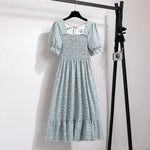 Summer Pleated Women Chiffon Dresses Casual Beach Holiday Short Sleeve Square Collar Woman Midi Dress Bohemian Mujer Vestidos - flohmarkt-deutschland.shop