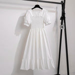 Summer Pleated Women Chiffon Dresses Casual Beach Holiday Short Sleeve Square Collar Woman Midi Dress Bohemian Mujer Vestidos - flohmarkt-deutschland.shop