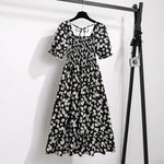 Summer Pleated Women Chiffon Dresses Casual Beach Holiday Short Sleeve Square Collar Woman Midi Dress Bohemian Mujer Vestidos - flohmarkt-deutschland.shop