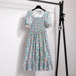 Summer Pleated Women Chiffon Dresses Casual Beach Holiday Short Sleeve Square Collar Woman Midi Dress Bohemian Mujer Vestidos - flohmarkt-deutschland.shop