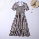 Summer Pleated Women Chiffon Dresses Casual Beach Holiday Short Sleeve Square Collar Woman Midi Dress Bohemian Mujer Vestidos - flohmarkt-deutschland.shop