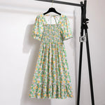 Summer Pleated Women Chiffon Dresses Casual Beach Holiday Short Sleeve Square Collar Woman Midi Dress Bohemian Mujer Vestidos - flohmarkt-deutschland.shop