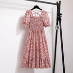 Summer Pleated Women Chiffon Dresses Casual Beach Holiday Short Sleeve Square Collar Woman Midi Dress Bohemian Mujer Vestidos - flohmarkt-deutschland.shop