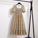 Summer Pleated Women Chiffon Dresses Casual Beach Holiday Short Sleeve Square Collar Woman Midi Dress Bohemian Mujer Vestidos - flohmarkt-deutschland.shop