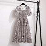 Summer Pleated Women Chiffon Dresses Casual Beach Holiday Short Sleeve Square Collar Woman Midi Dress Bohemian Mujer Vestidos - flohmarkt-deutschland.shop