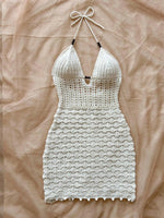 Summer sexy V-neck hollowed out wooden bead slim fit dress with vacation straps and strapless gradient color knitted dress - flohmarkt-deutschland.shop