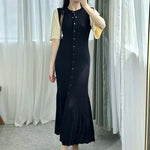 Summer-style fashionable openwork French slimming A-line short-sleeved knitted dress, fishtail long dress for women - flohmarkt-deutschland.shop