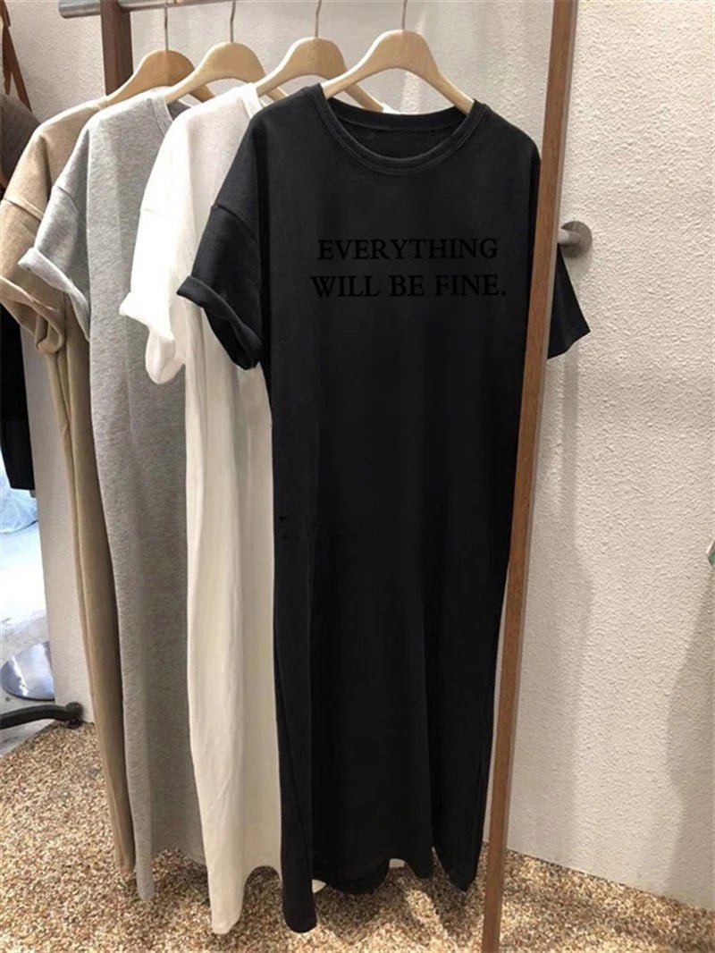 Summer Thin Plus Size Loose Short Sleeved Dress Women 2025 New Letter Printed Simple Round Neck Dress - flohmarkt-deutschland.shop