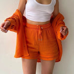 Summer Women's Suit Short Sets Outfits Muslin Suit For Women 2025 Two Piece Female Clothing Solid Button Outfits - flohmarkt-deutschland.shop