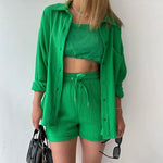 Summer Women's Suit Short Sets Outfits Muslin Suit For Women 2025 Two Piece Female Clothing Solid Button Outfits - flohmarkt-deutschland.shop