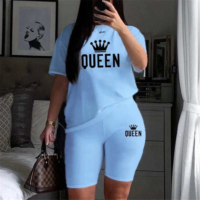 Summer Womens Tracksuit Queen Printing T-Shirt+Shorts 2 Piece Sets Fashion Casual Sportswear Clothing Luxury Jogging Short Suit - flohmarkt-deutschland.shop