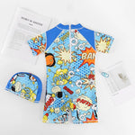 Swimwear Child UPF50 Baby Boy Swimsuit One Piece with Hat Cartoon Bathing Suit Kids Children Swimming Suit 1 2 3 4 5 6 7 Years - flohmarkt-deutschland.shop