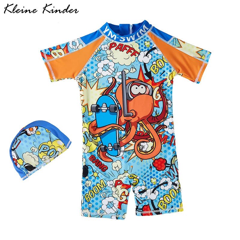 Swimwear Child UPF50 Baby Boy Swimsuit One Piece with Hat Cartoon Bathing Suit Kids Children Swimming Suit 1 2 3 4 5 6 7 Years - flohmarkt-deutschland.shop