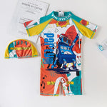 Swimwear Child UPF50 Baby Boy Swimsuit One Piece with Hat Cartoon Bathing Suit Kids Children Swimming Suit 1 2 3 4 5 6 7 Years - flohmarkt-deutschland.shop