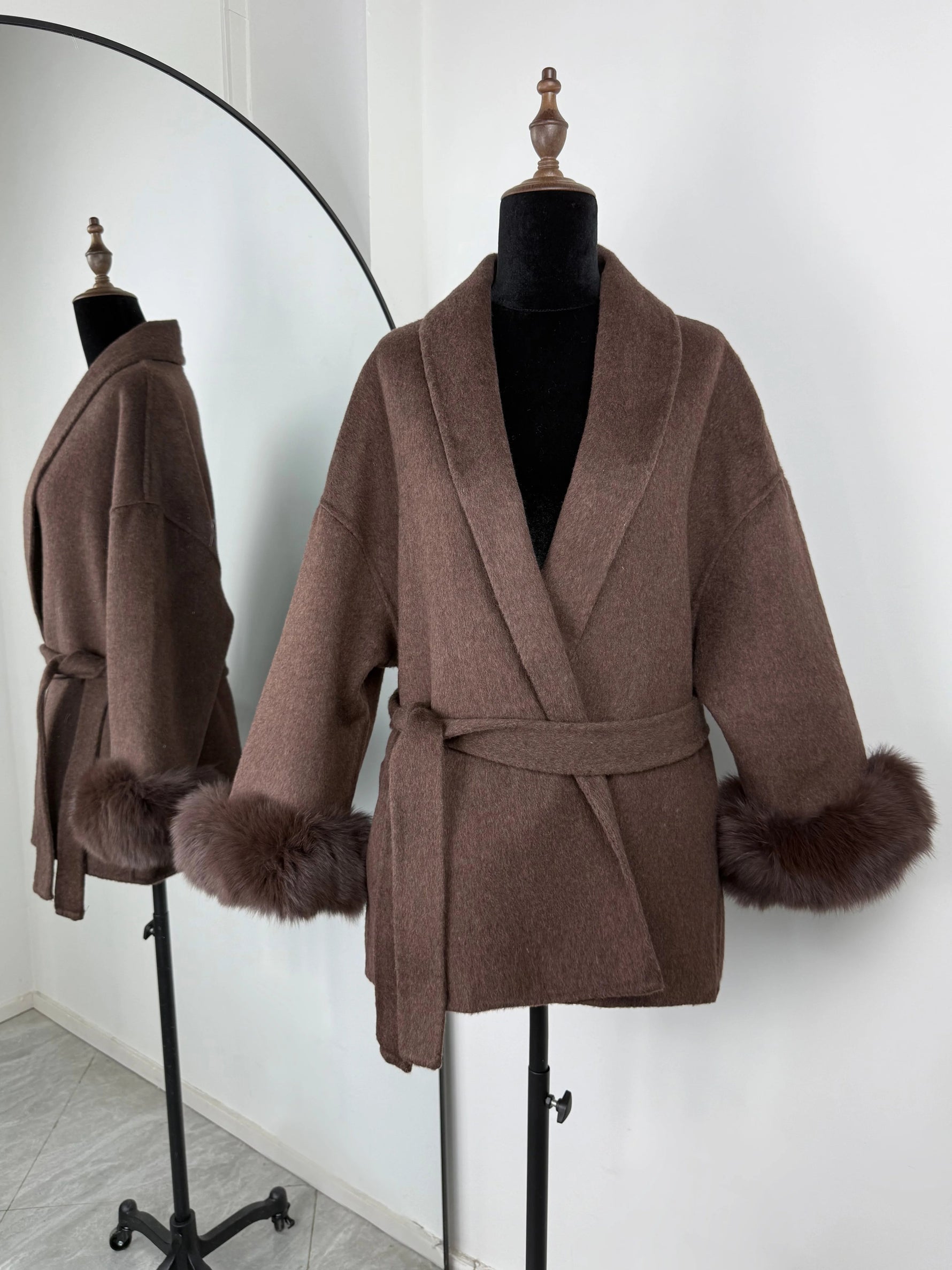 TARUXY Fuchspelz-Wollmäntel für Damen, kurzer Mantel, Bürodame, abnehmbarer, eleganter doppelseitiger Wollmantel, 2025, neue Strickjacke - flohmarkt-deutschland.shop