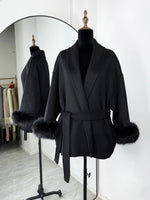 TARUXY Fuchspelz-Wollmäntel für Damen, kurzer Mantel, Bürodame, abnehmbarer, eleganter doppelseitiger Wollmantel, 2025, neue Strickjacke - flohmarkt-deutschland.shop