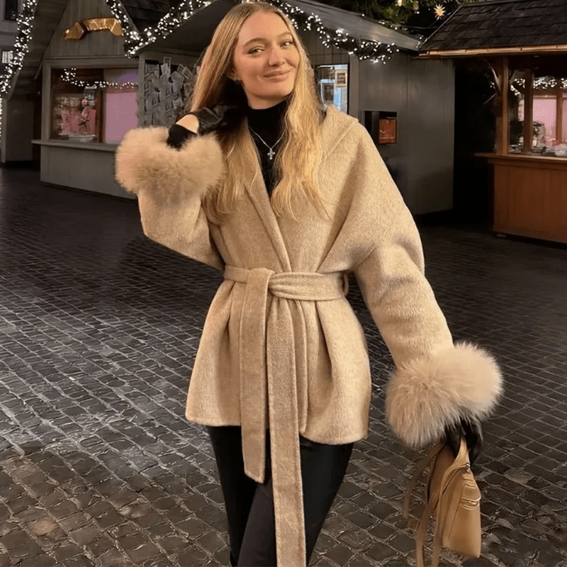 TARUXY Fuchspelz-Wollmäntel für Damen, kurzer Mantel, Bürodame, abnehmbarer, eleganter doppelseitiger Wollmantel, 2025, neue Strickjacke - flohmarkt-deutschland.shop
