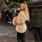 TARUXY Fuchspelz-Wollmäntel für Damen, kurzer Mantel, Bürodame, abnehmbarer, eleganter doppelseitiger Wollmantel, 2025, neue Strickjacke - flohmarkt-deutschland.shop